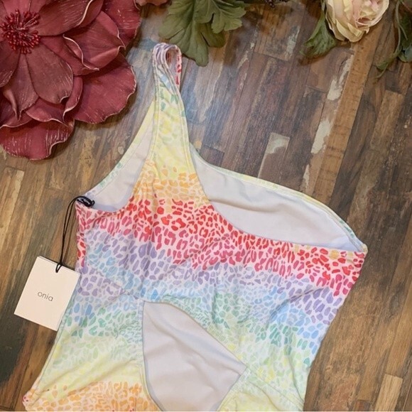 ONIA NWT Rainbow Leopard One Shoulder Bathing Suit L - Picture 5 of 10